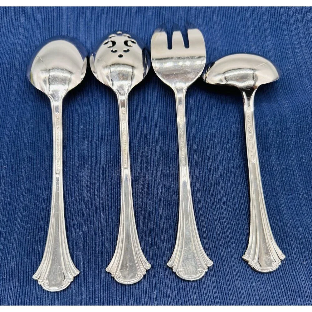 Reed and Barton Cortland Serving Pieces Spoon Glossy Stainless Flatware Lot of 4
